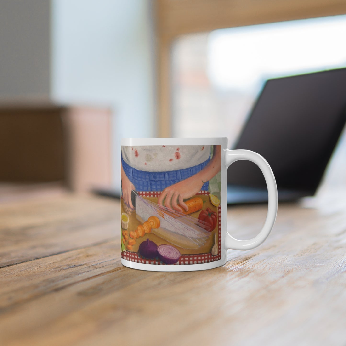 11oz Coffee Mug — Vintage Kitchen Cooking Illustration (Chopping Vegetables)