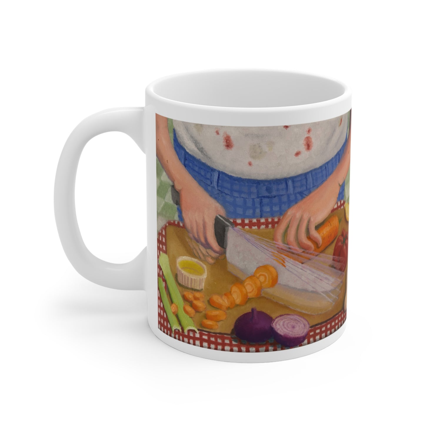 11oz Coffee Mug — Vintage Kitchen Cooking Illustration (Chopping Vegetables)