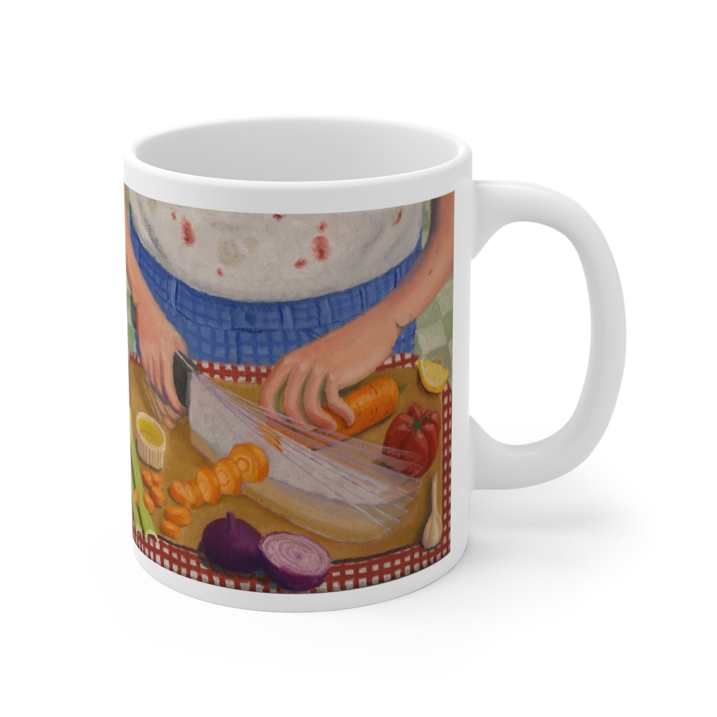 11oz Coffee Mug — Vintage Kitchen Cooking Illustration (Chopping Vegetables)