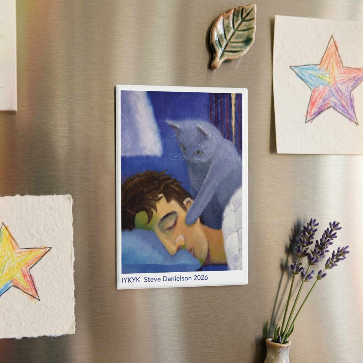 IYKYK Rectangular Art Magnet -- Cat Waking Sleeping Person