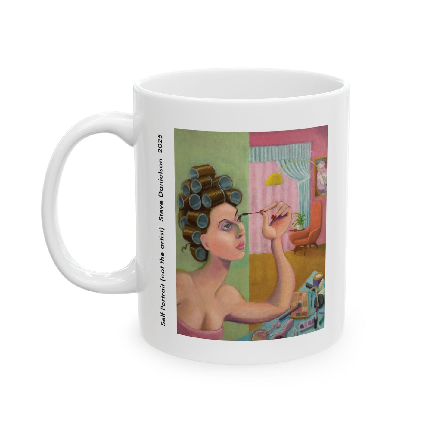Retro Woman in Rollers Ceramic Mug — Colorful Portrait Coffee Cup (11oz, 15oz)