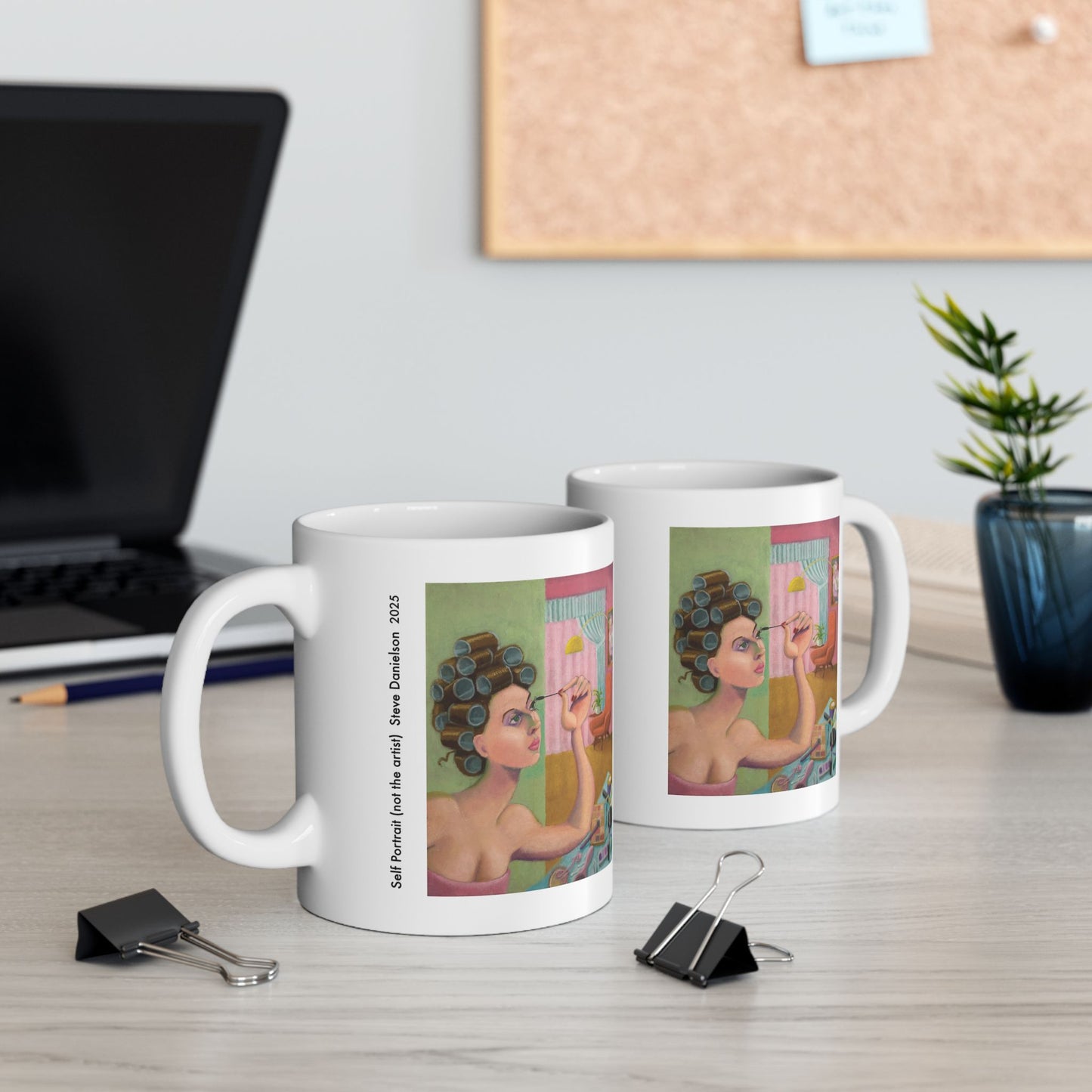 Retro Woman in Rollers Ceramic Mug — Colorful Portrait Coffee Cup (11oz, 15oz)