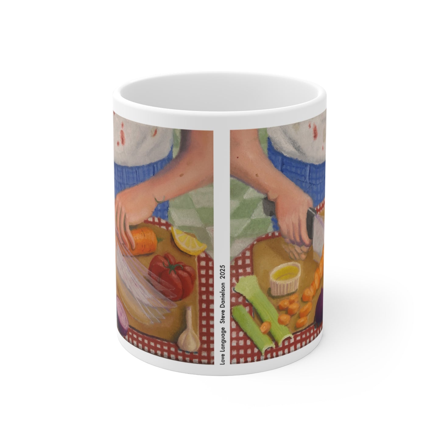 11oz Coffee Mug — Vintage Kitchen Cooking Illustration (Chopping Vegetables)