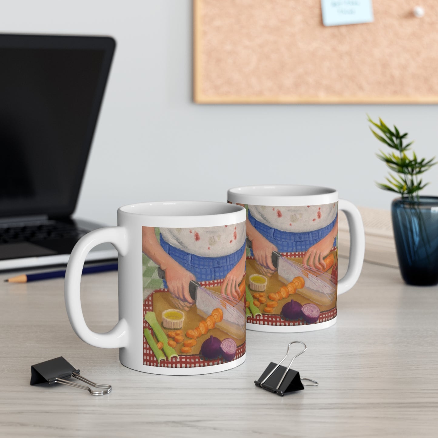 11oz Coffee Mug — Vintage Kitchen Cooking Illustration (Chopping Vegetables)